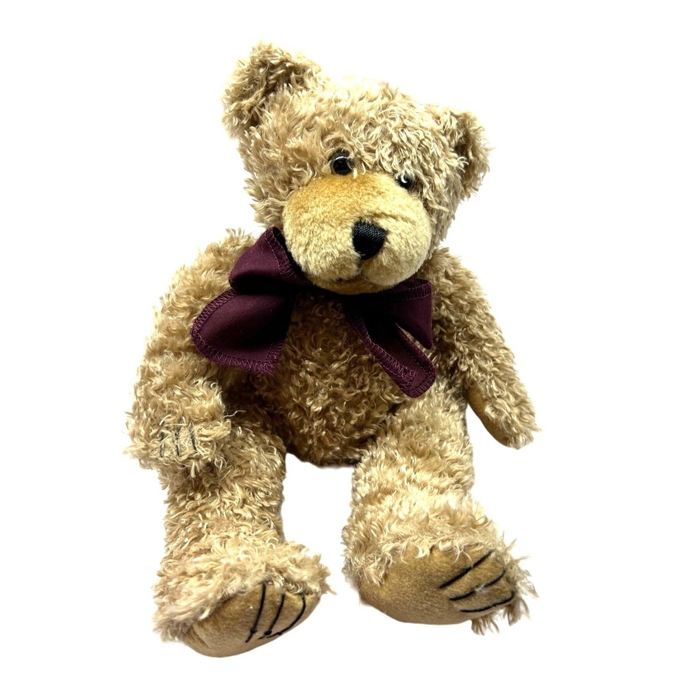 First & Main Scraggles 1864 Tan Bear Plush 11" Maroon Bow Stuffed Animal